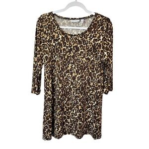 Susan‎ Graver Leopard Casual Tunic Top with Scoop Neck S